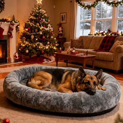 Large Dog Bed – Plush Faux Fur with Storage Pocket & Blanket Set