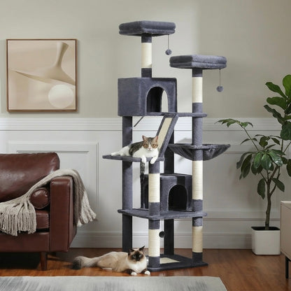 Large Cat Tree – Multi-Level with Sisal Posts, Hideaway & Hanging Toys