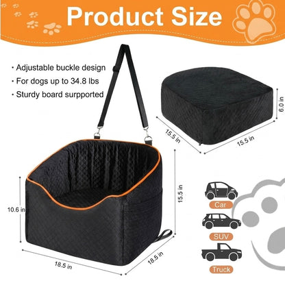 Elevated Dog Booster Car Seat – Safety Belt Attachment & Quilted Interior