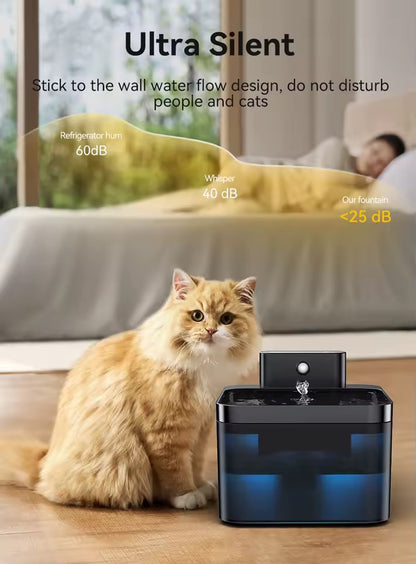 Automatic Cat Water Fountain | 2.2L | Infrared Sensor | USB-C Rechargeable | Quiet | Black