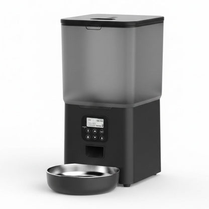 Automatic Pet Feeder with Bowl | Programmable Schedule | Battery Operated | White & Black | Cats & Dogs