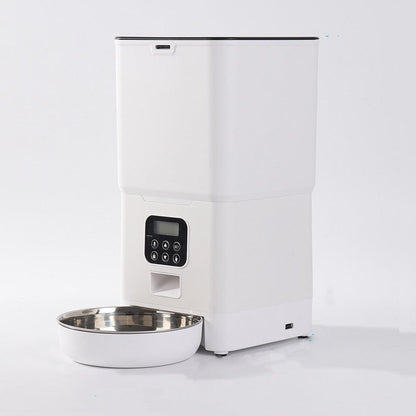 Automatic Pet Feeder with Bowl | Programmable Schedule | Battery Operated | White & Black | Cats & Dogs