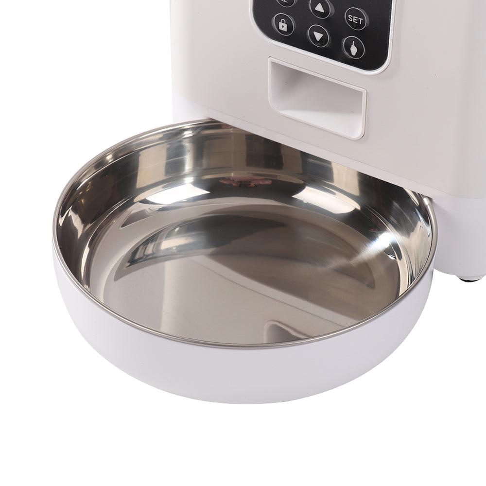 Automatic Pet Feeder with Bowl | Programmable Schedule | Battery Operated | White & Black | Cats & Dogs