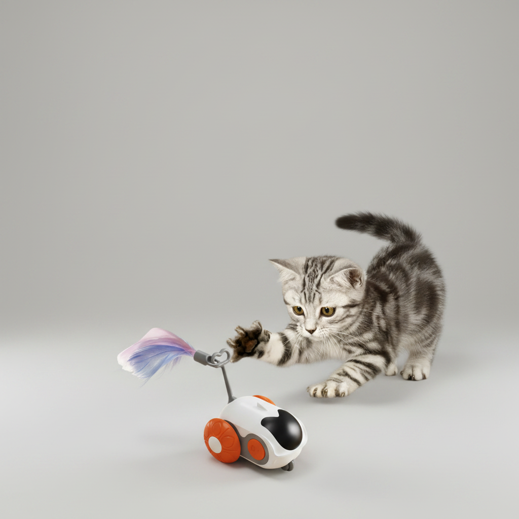 Chase Buddy | Interactive Cat Toy with Remote Control & Feather Wand | Engaging Play for Cats 2