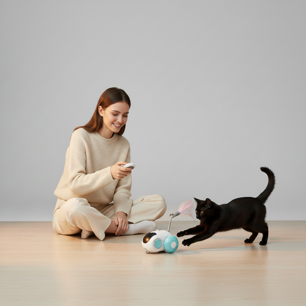 Chase Buddy | Interactive Cat Toy with Remote Control & Feather Wand | Engaging Play for Cats 3