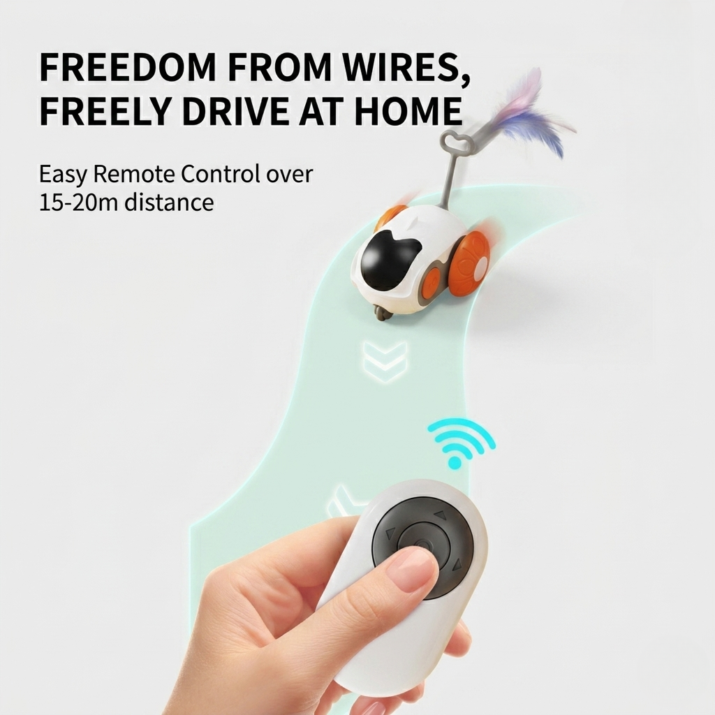 Chase Buddy | Interactive Cat Toy with Remote Control & Feather Wand | Engaging Play for Cats 7