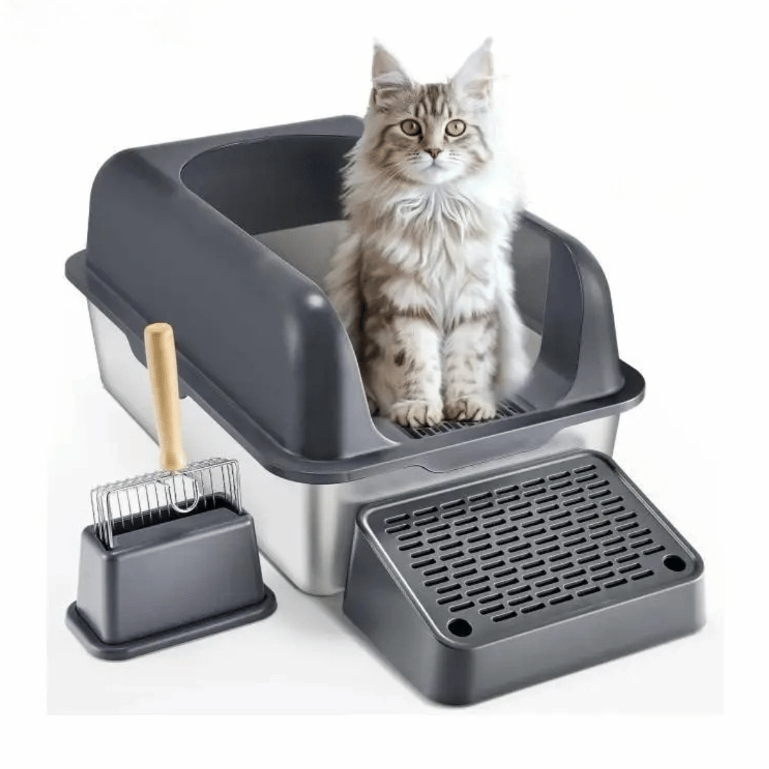 Clever Step | Extra Large Cat Litter Box with High-Sided Design | Stainless Steel Tray for Mess-Free Floors 0