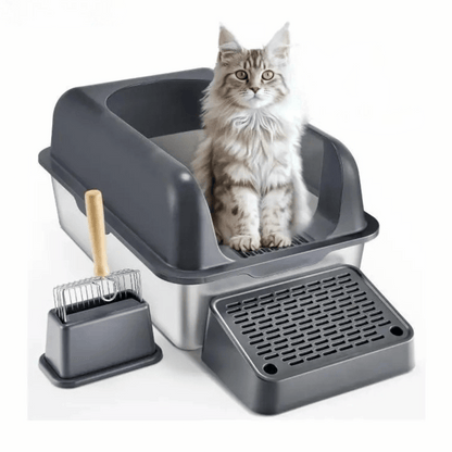Clever Step | Extra Large Cat Litter Box with High-Sided Design | Stainless Steel Tray for Mess-Free Floors 0