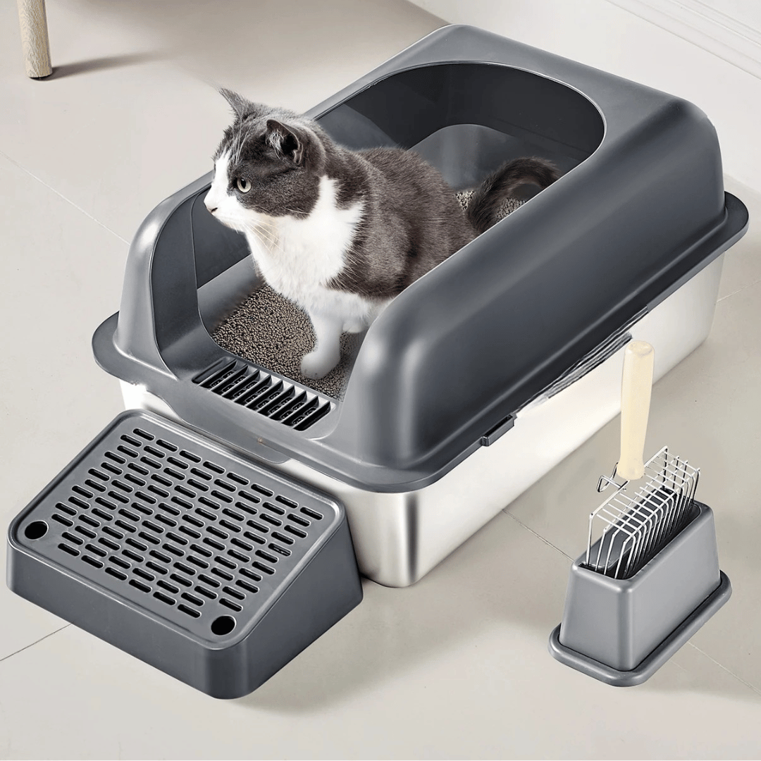 Clever Step | Extra Large Cat Litter Box with High-Sided Design | Stainless Steel Tray for Mess-Free Floors 1