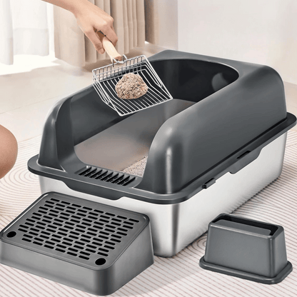 Clever Step | Extra Large Cat Litter Box with High-Sided Design | Stainless Steel Tray for Mess-Free Floors 3