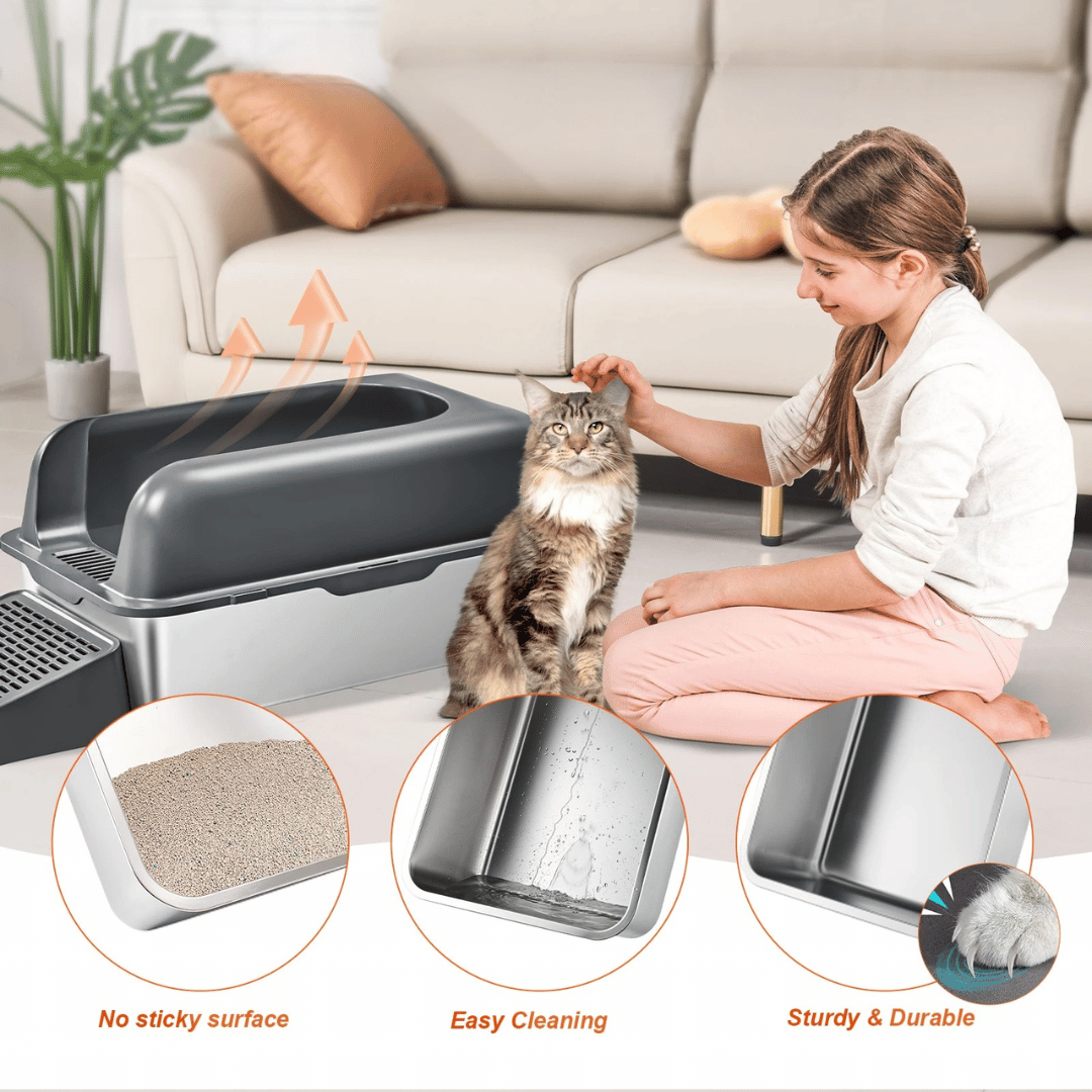 Clever Step | Extra Large Cat Litter Box with High-Sided Design | Stainless Steel Tray for Mess-Free Floors 5