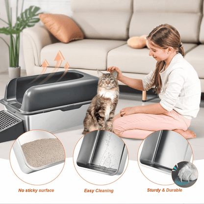 Clever Step | Extra Large Cat Litter Box with High-Sided Design | Stainless Steel Tray for Mess-Free Floors 5
