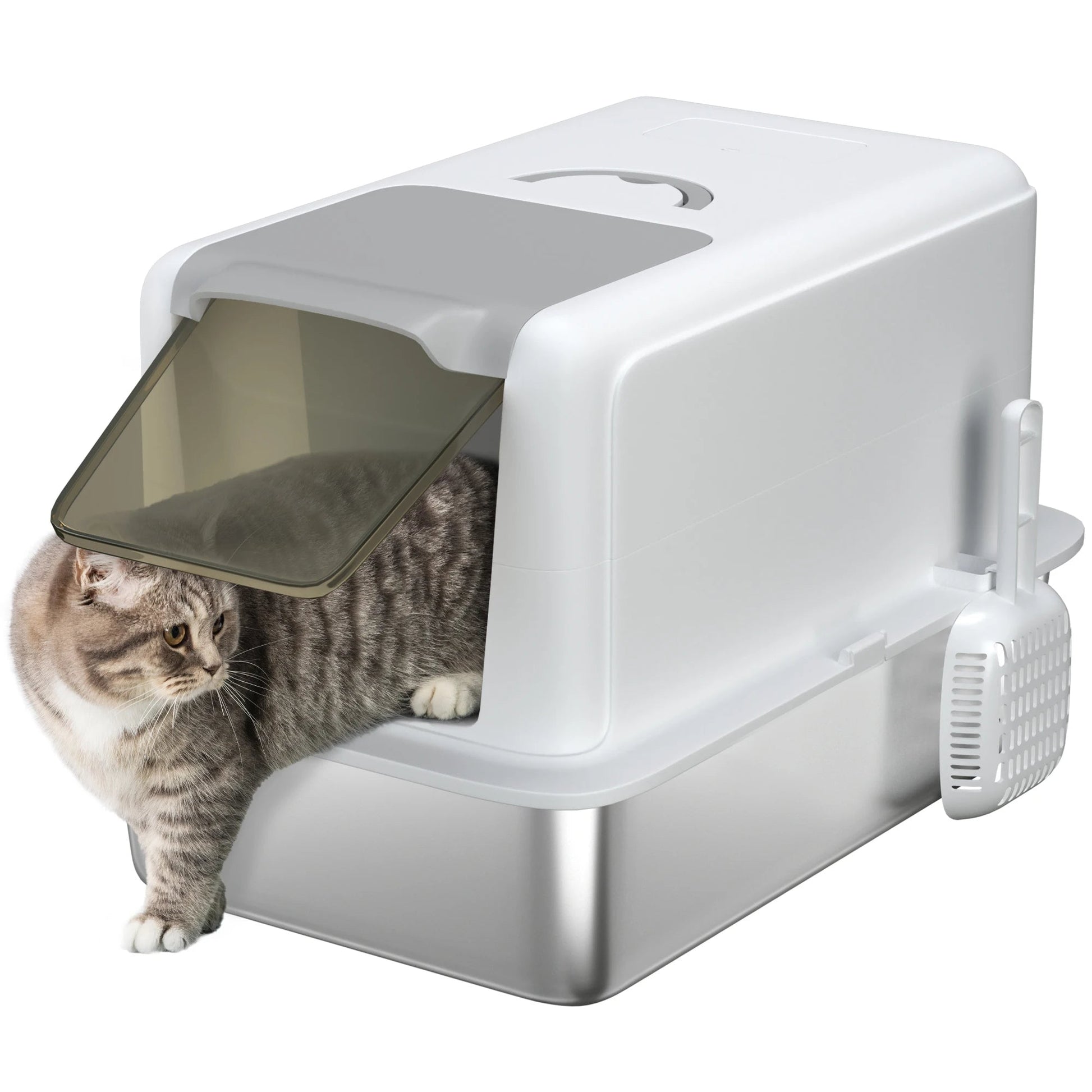 Comfort Haven | Cat Litter Box with Easy Clean Tray & Private Enclosure | Durable Stainless Steel for Odor Control 0