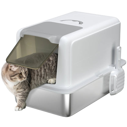 Comfort Haven | Cat Litter Box with Easy Clean Tray & Private Enclosure | Durable Stainless Steel for Odor Control 0