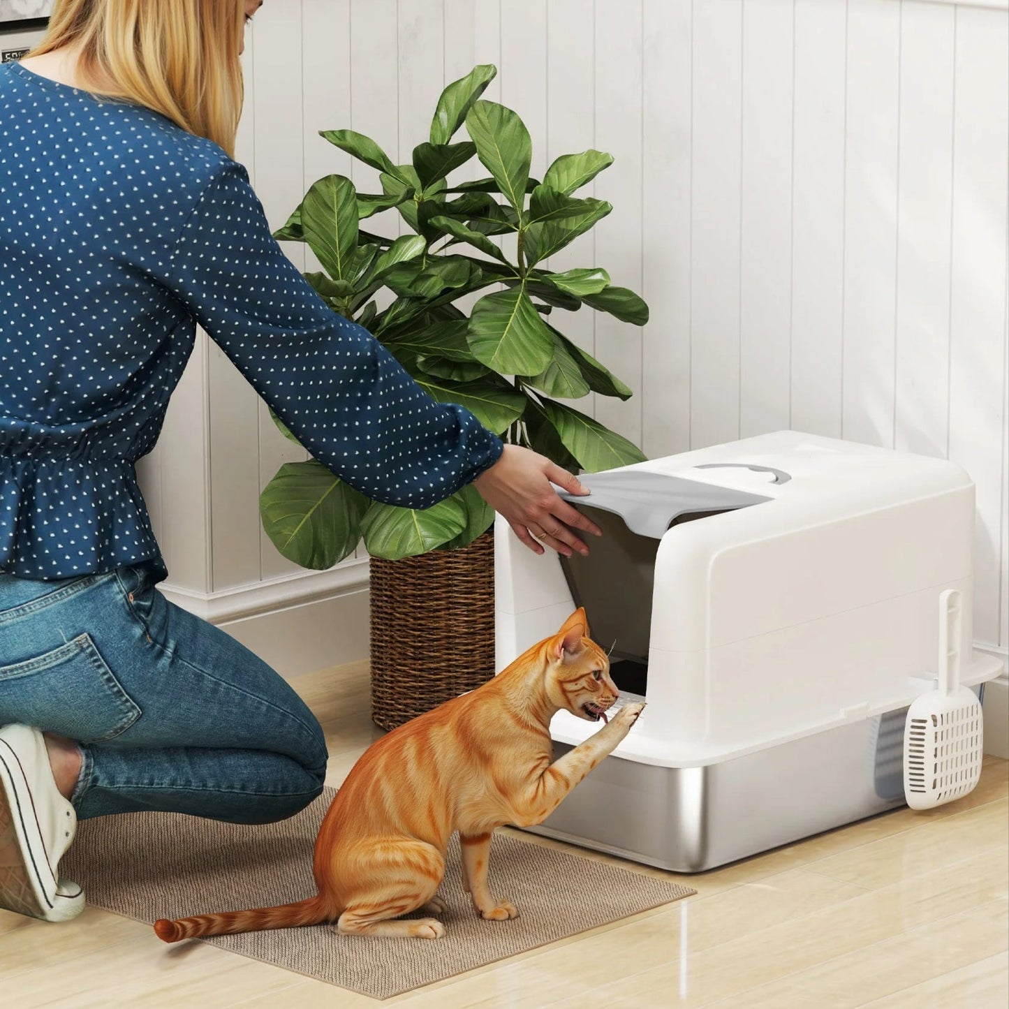 Comfort Haven | Cat Litter Box with Easy Clean Tray & Private Enclosure | Durable Stainless Steel for Odor Control 1