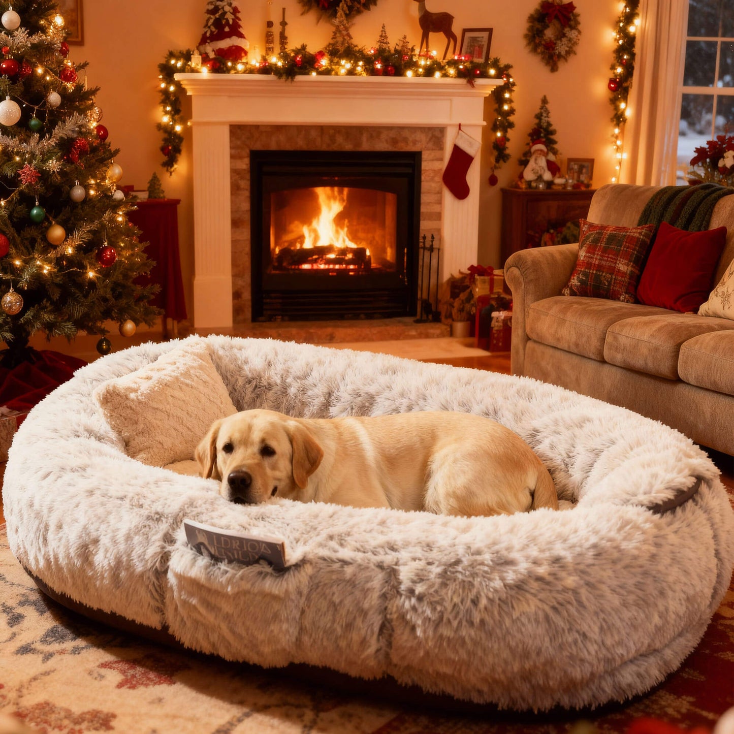 Comfort Haven | Large Dog Bed with Plush Faux Fur & Storage Pocket | Cozy Napping Space for Ultimate Relaxation 1