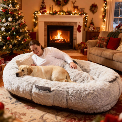 Comfort Haven | Large Dog Bed with Plush Faux Fur & Storage Pocket | Cozy Napping Space for Ultimate Relaxation 2