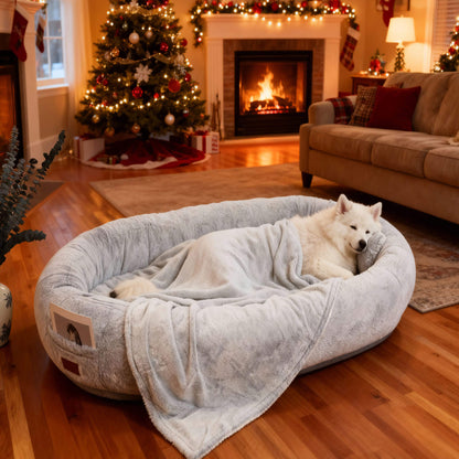 Comfort Haven | Large Dog Bed with Plush Faux Fur & Storage Pocket | Cozy Napping Space for Ultimate Relaxation 3