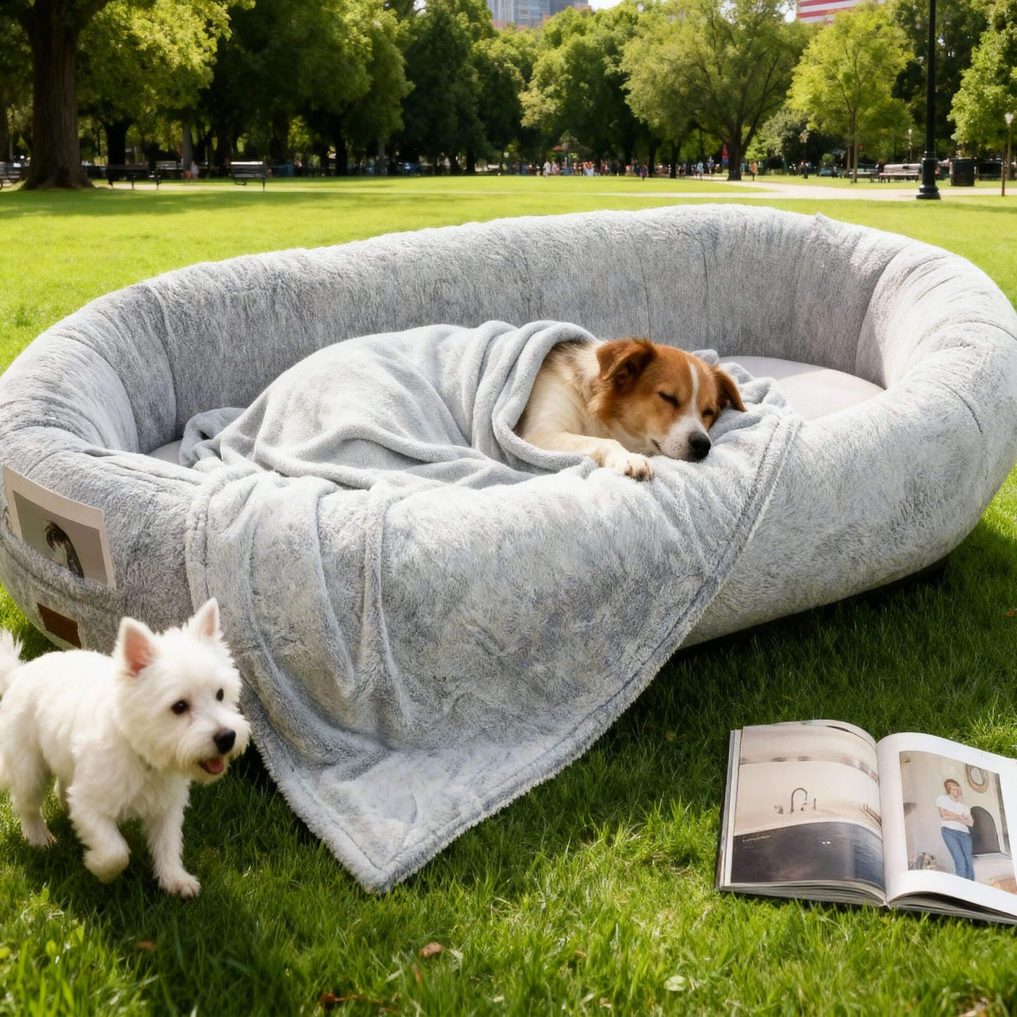 Comfort Haven | Large Dog Bed with Plush Faux Fur & Storage Pocket | Cozy Napping Space for Ultimate Relaxation 4