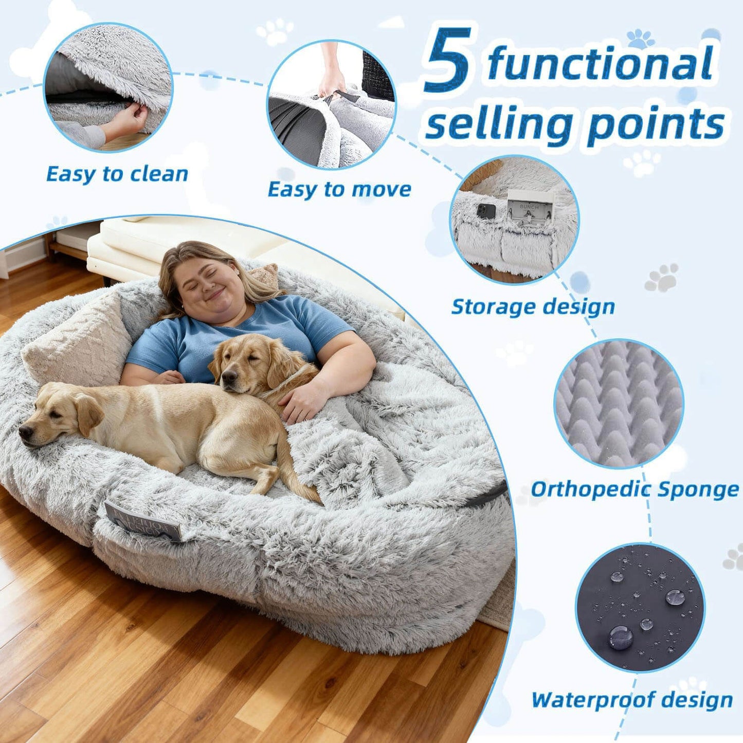 Comfort Haven | Large Dog Bed with Plush Faux Fur & Storage Pocket | Cozy Napping Space for Ultimate Relaxation 6