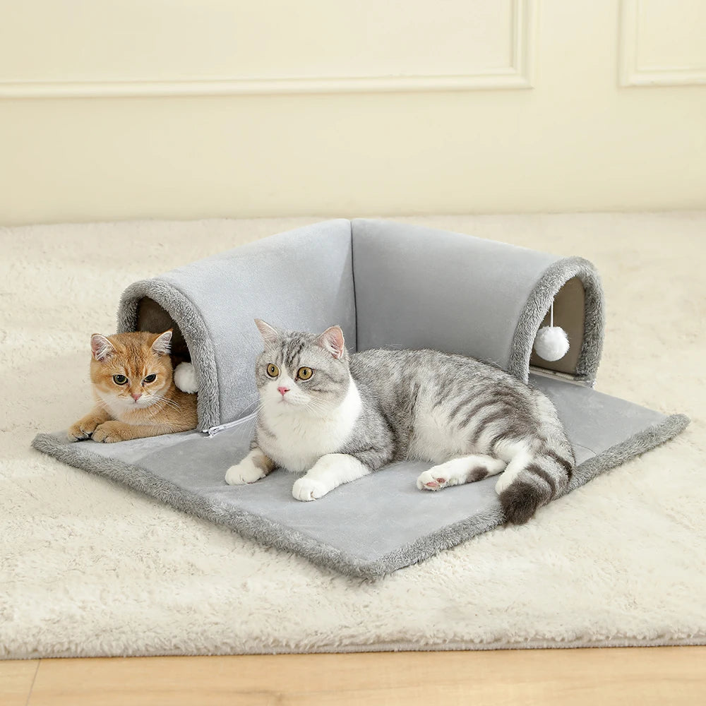 Cozy Cat Bed | Plush Tunnel Design with Engaging Play Area | Multifunctional Retreat for Indoor Cats 0
