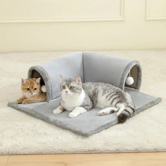 Cozy Cat Bed | Plush Tunnel Design with Engaging Play Area | Multifunctional Retreat for Indoor Cats 0