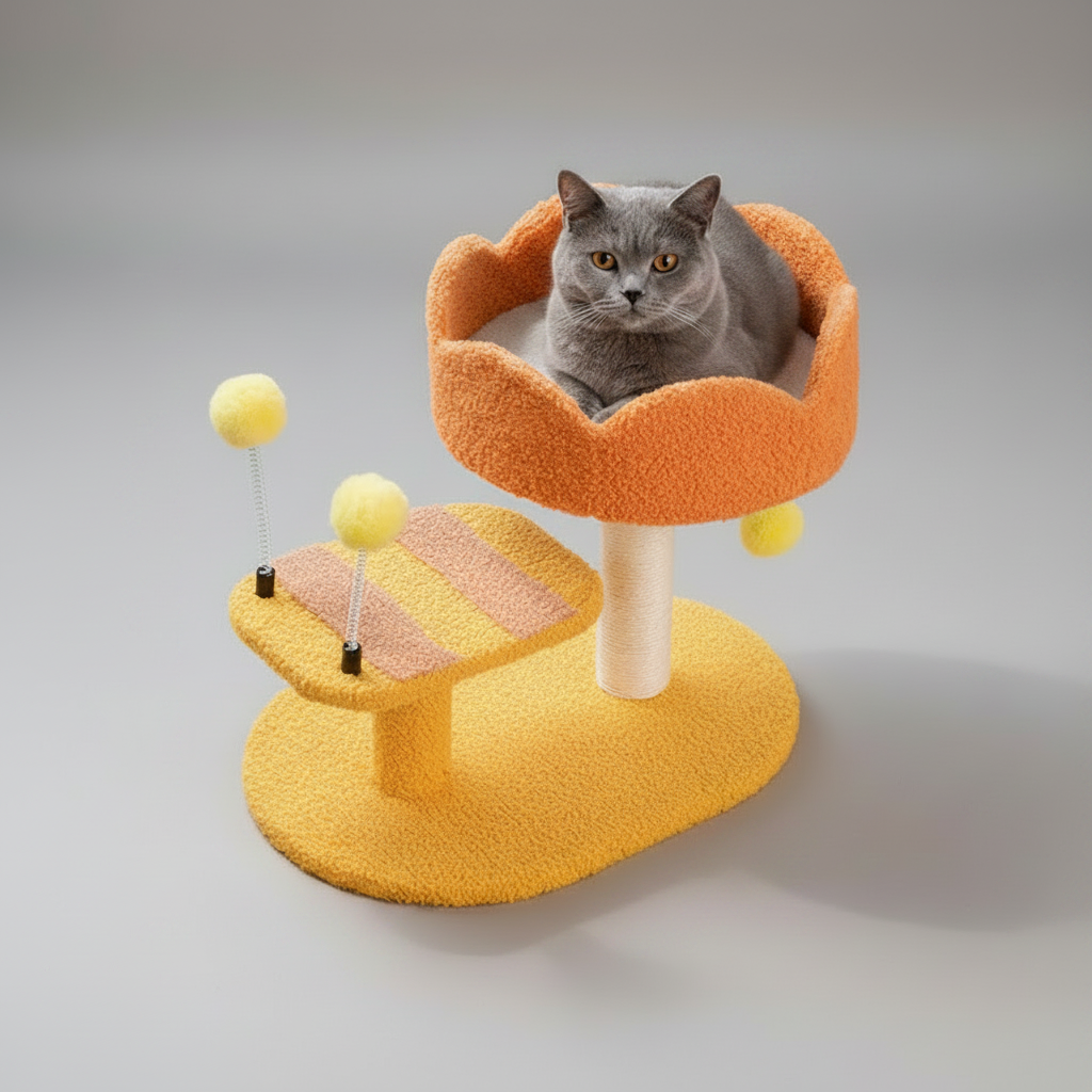 Cozy Cat Perch Station | Soft Plush Activity Center with Scratching Post | Engaging Playtime for Cats 3