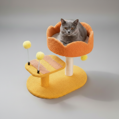 Cozy Cat Perch Station | Soft Plush Activity Center with Scratching Post | Engaging Playtime for Cats 3