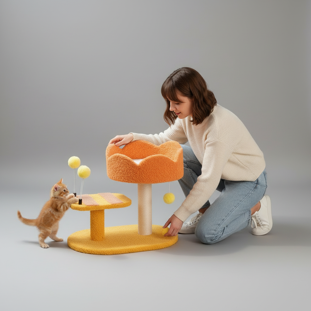 Cozy Cat Perch Station | Soft Plush Activity Center with Scratching Post | Engaging Playtime for Cats 6