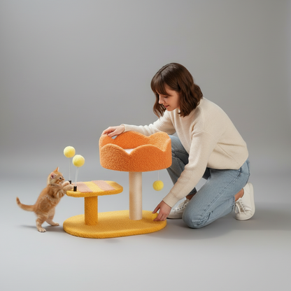 Cozy Cat Perch Station | Soft Plush Activity Center with Scratching Post | Engaging Playtime for Cats 6