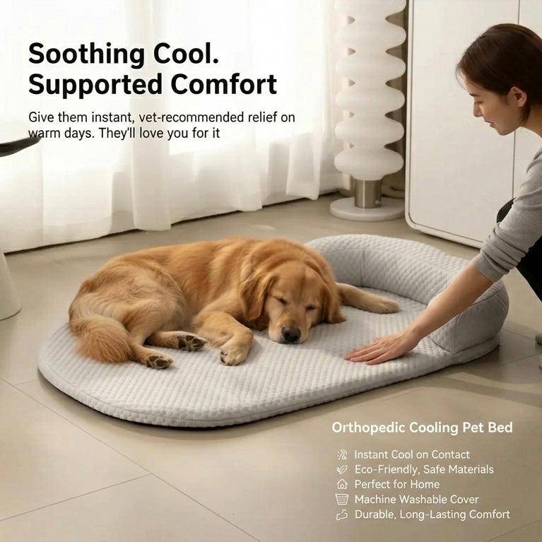 Orthopedic Cooling Dog Bed with Gel Mat & Joint Support