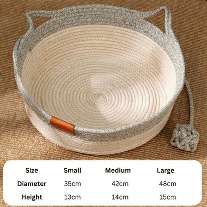 Handwoven Cotton Rope Cat Bed – High Sides & Braided Rope Toy Included