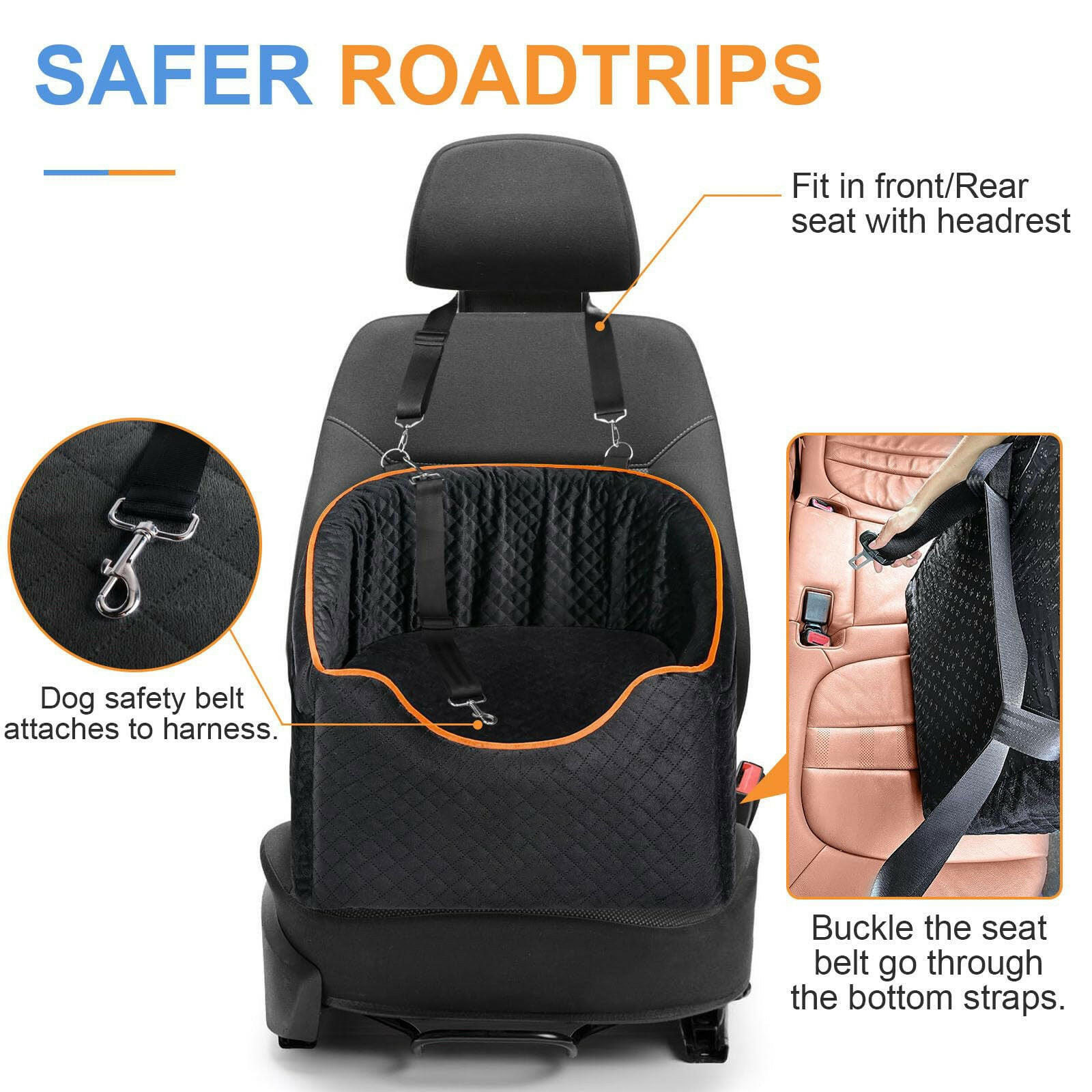 Elevated Dog Booster Car Seat with Safety Belt | Comfortable Design for Small Dogs 5