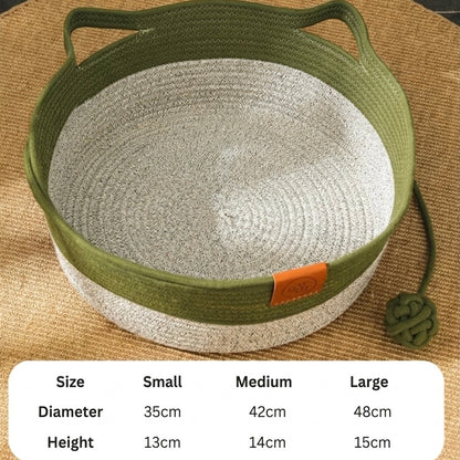 Handwoven Cotton Rope Cat Bed – High Sides & Braided Rope Toy Included