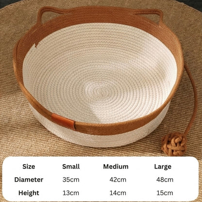 Handwoven Cotton Rope Cat Bed – High Sides & Braided Rope Toy Included