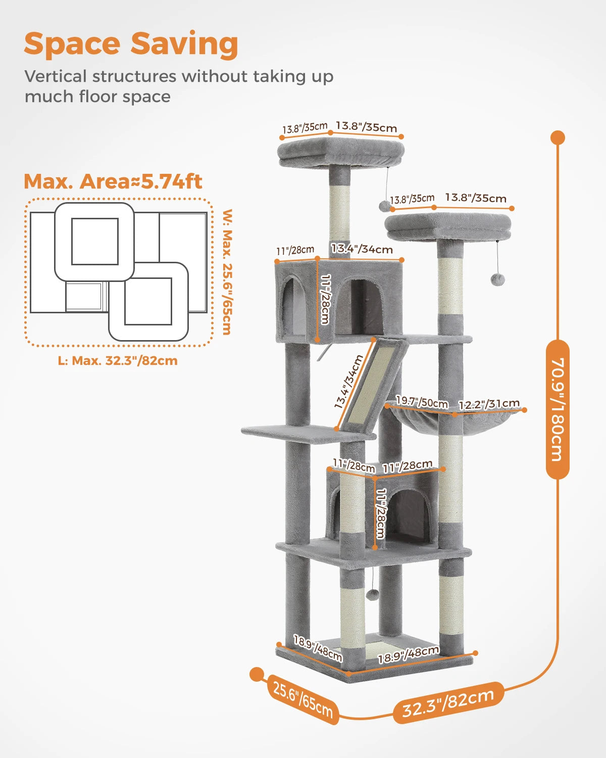 Feline Haven | Large Cat Tree with Multi-Level Design & Sisal Posts | Spacious Playground for Large Cats 4