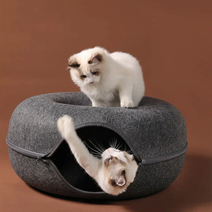 Felt Cat Bed & Tunnel | Dual-Use Design | Removable Cover | 2 Sizes | 7 Color Options