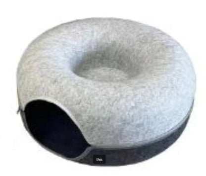 Felt Cat Bed & Tunnel | Dual-Use Design | Removable Cover | 2 Sizes | 7 Color Options