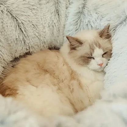 Fluffy Plush Cat Bed Tunnel | Dual Purpose Design with Peephole Fun for Cozy Play and Relaxation 1