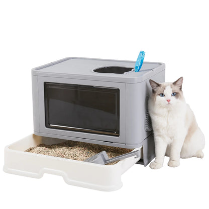 Foldable Cat Litter Box with Dual-Entry Design & Easy Cleaning | Space-Saving Solution for Tidy Homes 0