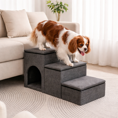 Foldable Dog Stairs | Eco-Friendly Steps with Internal Storage for Easy Access to High Beds 1