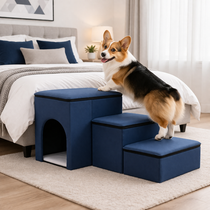 Foldable Dog Stairs | Eco-Friendly Steps with Internal Storage for Easy Access to High Beds 2