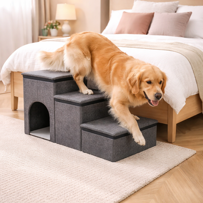 Foldable Dog Stairs | Eco-Friendly Steps with Internal Storage for Easy Access to High Beds 4