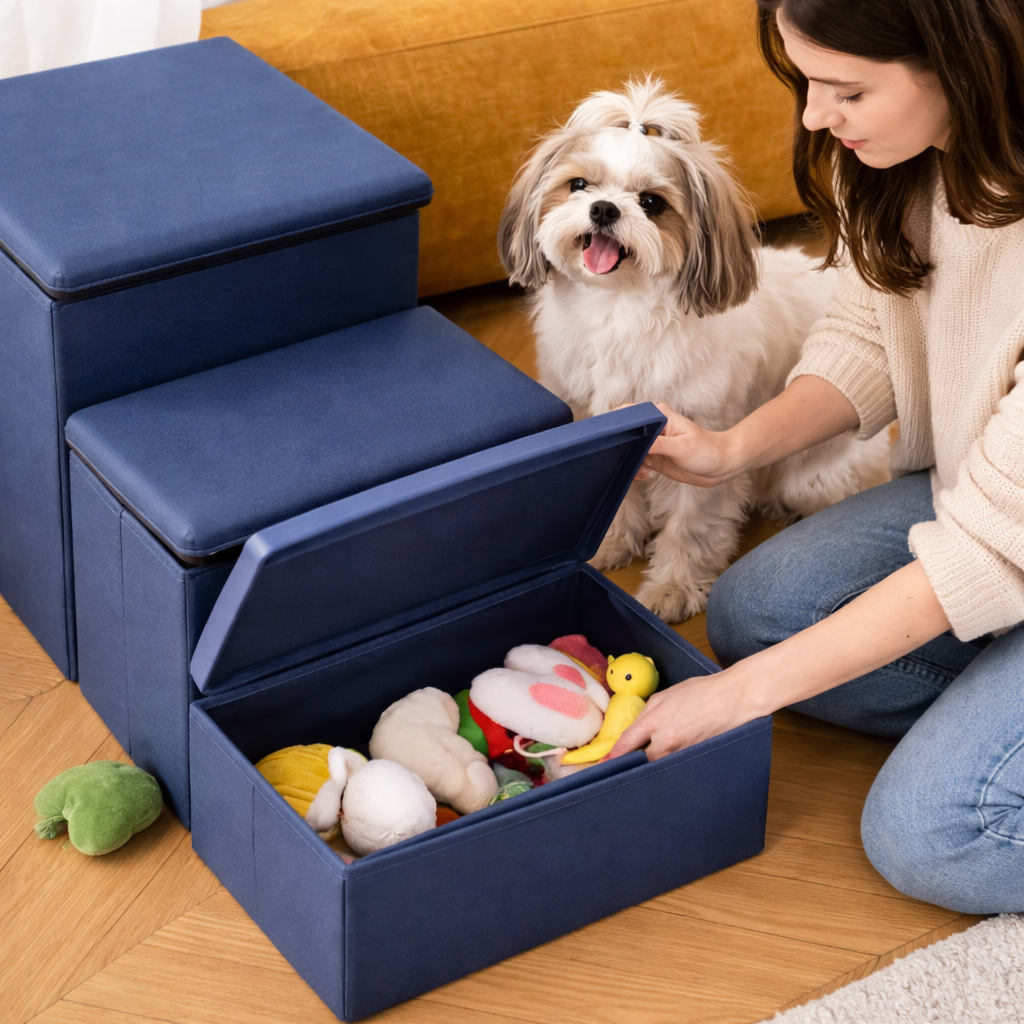 Foldable Dog Stairs | Eco-Friendly Steps with Internal Storage for Easy Access to High Beds 6