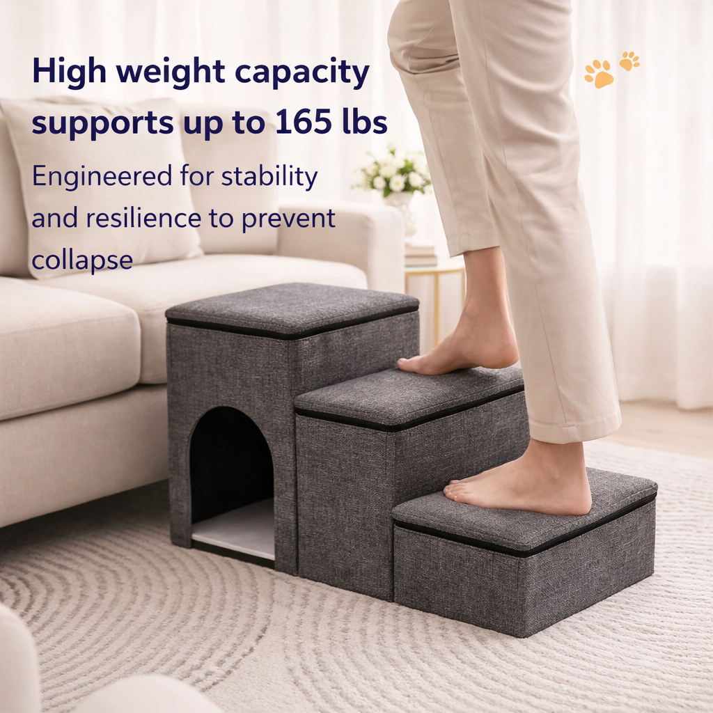 Foldable Dog Stairs | Eco-Friendly Steps with Internal Storage for Easy Access to High Beds 7