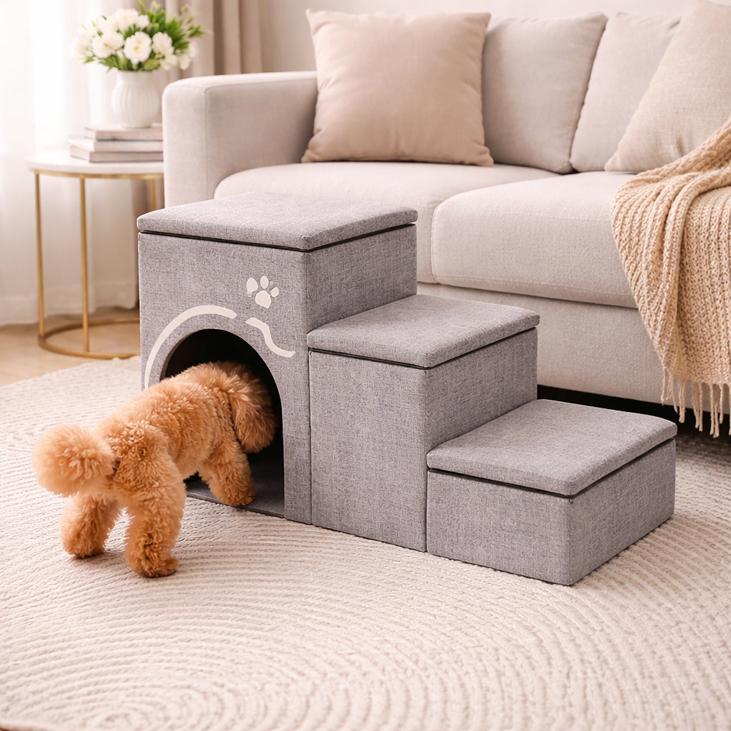 Foldable Dog Stairs | Eco-Friendly Steps with Internal Storage for Easy Access to High Beds 8