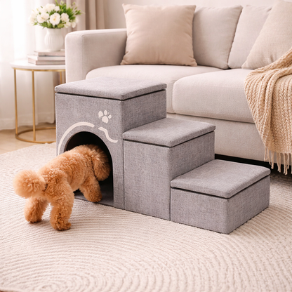 Foldable Dog Stairs | Eco-Friendly Steps with Internal Storage for Easy Access to High Beds 8