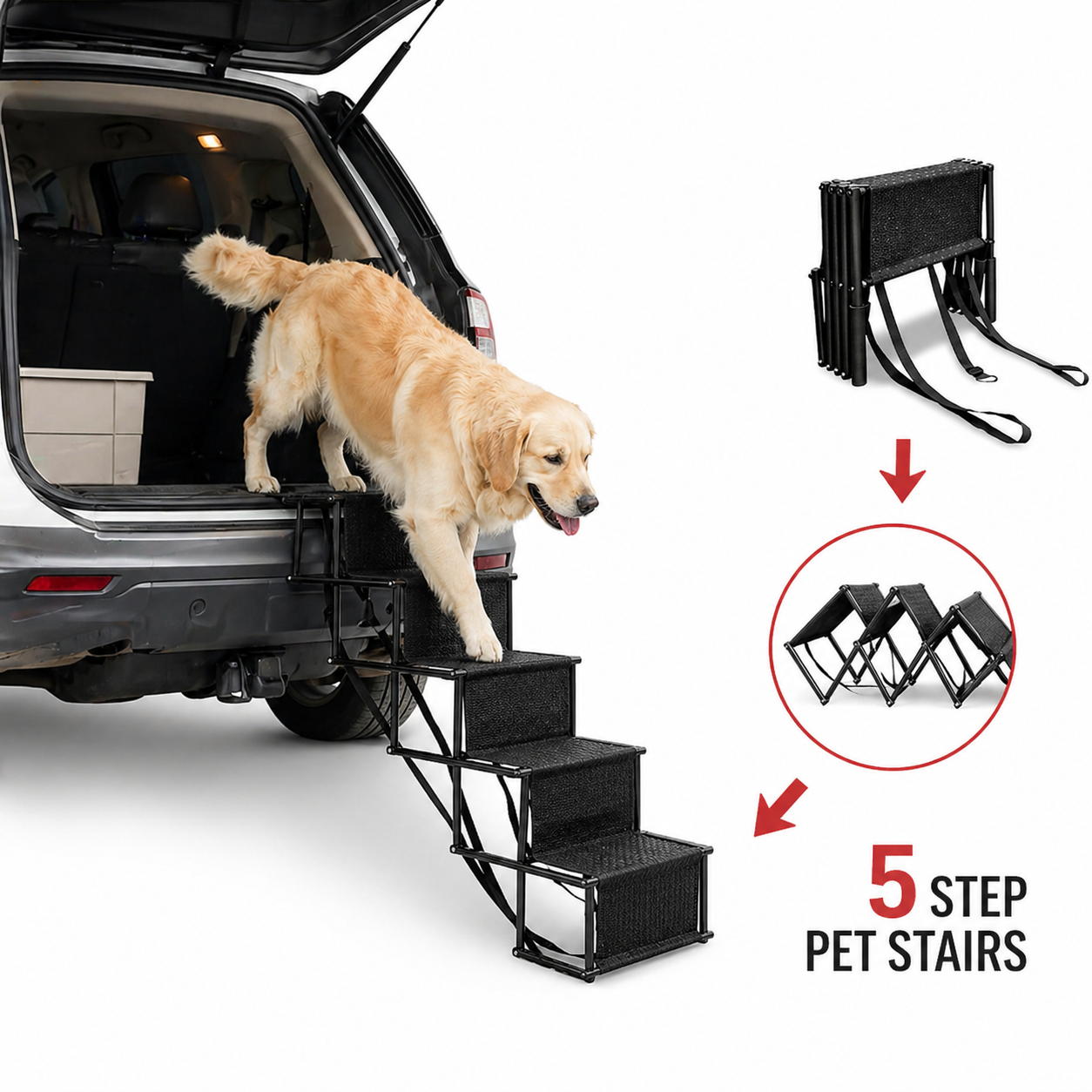 Foldable Dog Steps for Car with Non-Slip Surface | Lightweight & Sturdy for Easy Vehicle Access 1