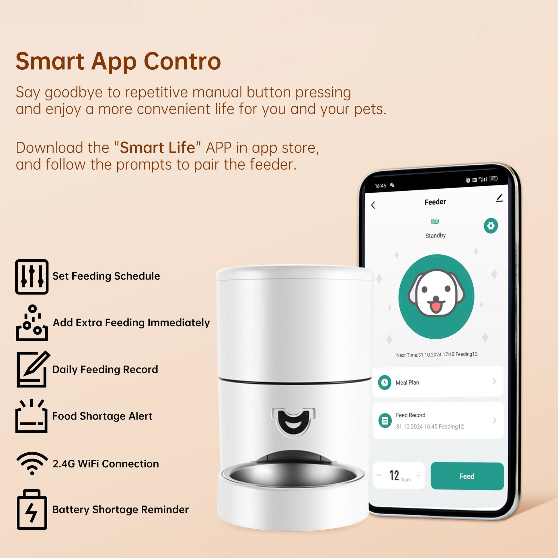 Smart Pet Care | Automatic Pet Feeder with App Control & 4L Capacity | Convenient Feeding Solution for Pets 6