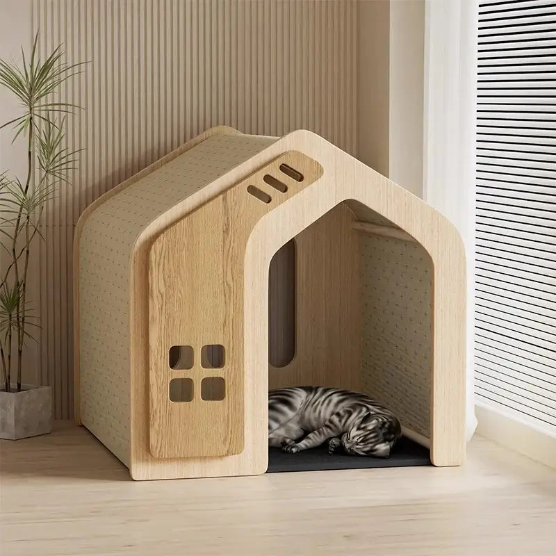 Wooden Outdoor Pet House | 360° Ventilation | Tool-Free Assembly | Dogs & Cats